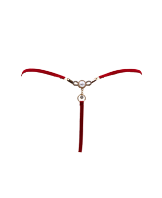 String rouge avec bijou perle & strass dorés 
